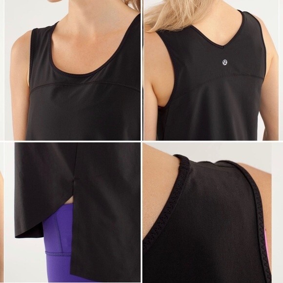 Lululemon Run: Split Singlet High Low Yoga Active Tank Top in Black 6 Yoga Gym - Picture 5 of 9